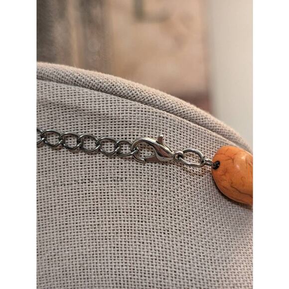 Howlite Stone in Orange, Blue and Beige w/ Brown Beads Necklace - Picture 3 of 6